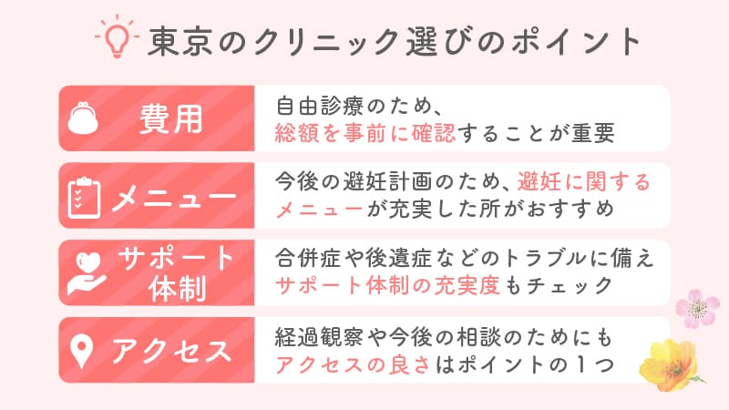 東京のクリニック選びは費用・メニュー・サポート体制・アクセスの4つの観点を軸に