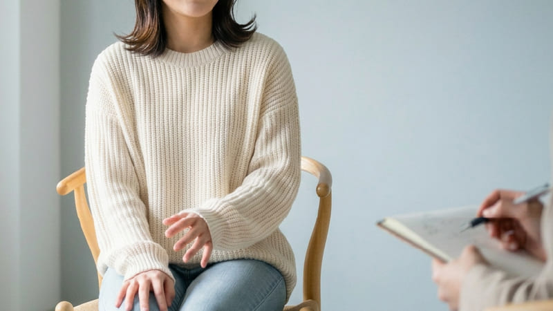 中絶手術の体験を落ち着いて話す女性