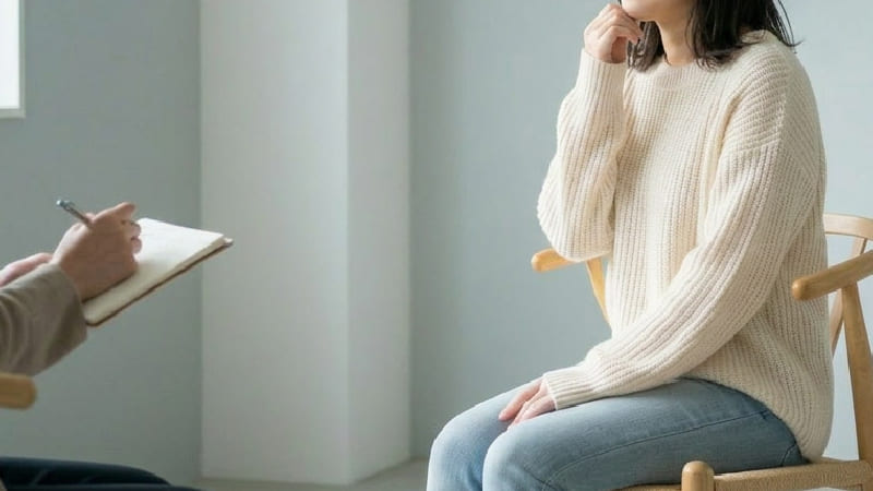 中絶手術前の不安な気持ちを相談する女性