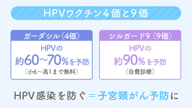 HPVワクチン４価と９価でカバーできるウイルス型