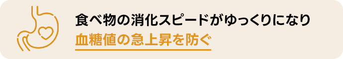 食べ物の消化スピードがゆっくりになり血糖値の急上昇を防ぐ。