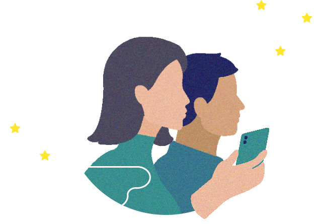 スマートフォンを見る男女のイラスト